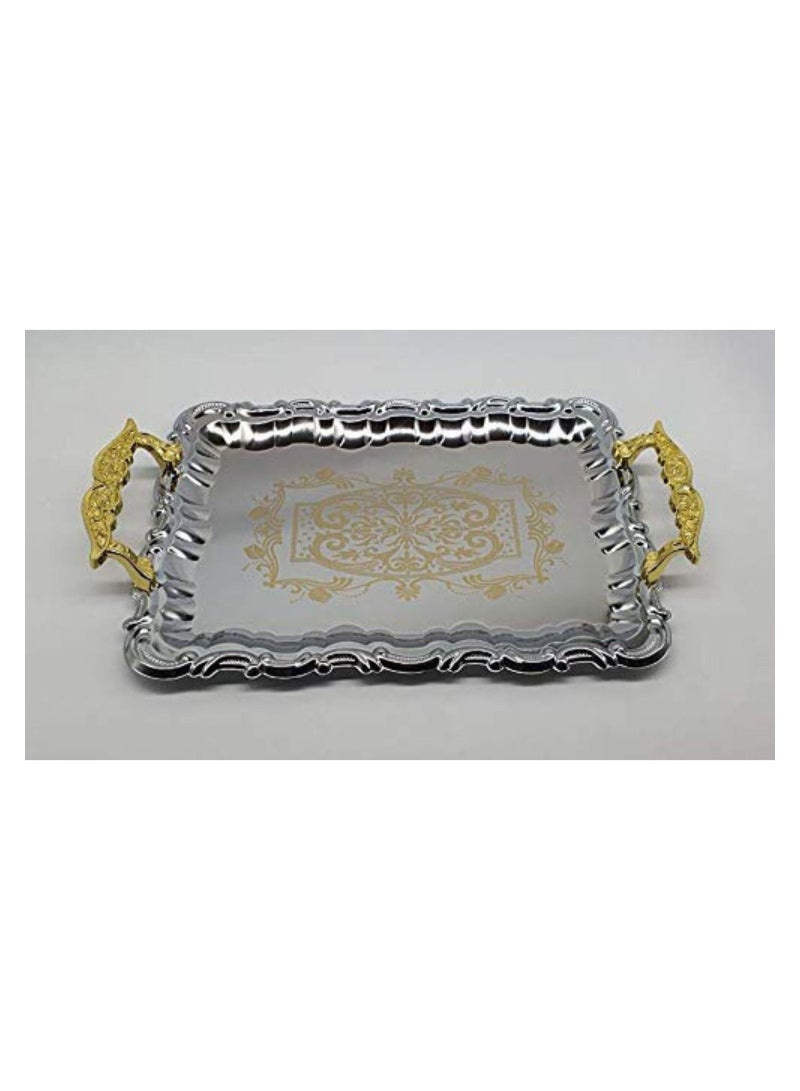 Stainless Steel Tray With Golden Design And Handel Set Of 3