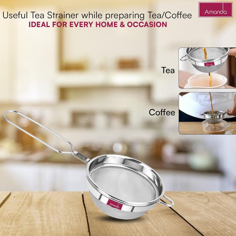 Amanda Amanda Stainless Steel TeaCoffee Strainer Chalni Set of 2 pcs Premium 304 Stainless Steel Size no 3 83 cm Diameter - Image 2
