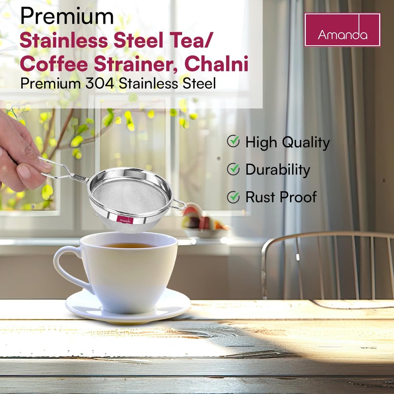 Amanda Amanda Stainless Steel TeaCoffee Strainer Chalni Set of 2 pcs Premium 304 Stainless Steel Size no 3 83 cm Diameter - Image 5