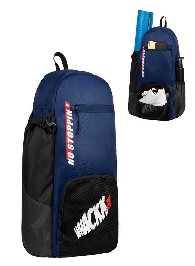 WHACKK Unisex Yoga Aerobics Gym Mat Bags Air Ventilated Pocket for Shoes, Front & Top Open, Carry Way with 3-Way Options i.e. Backpack, Holdall or with a Loop (Navy Blue) - Image 1