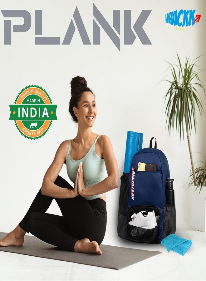 WHACKK Unisex Yoga Aerobics Gym Mat Bags Air Ventilated Pocket for Shoes, Front & Top Open, Carry Way with 3-Way Options i.e. Backpack, Holdall or with a Loop (Navy Blue) - Image 3