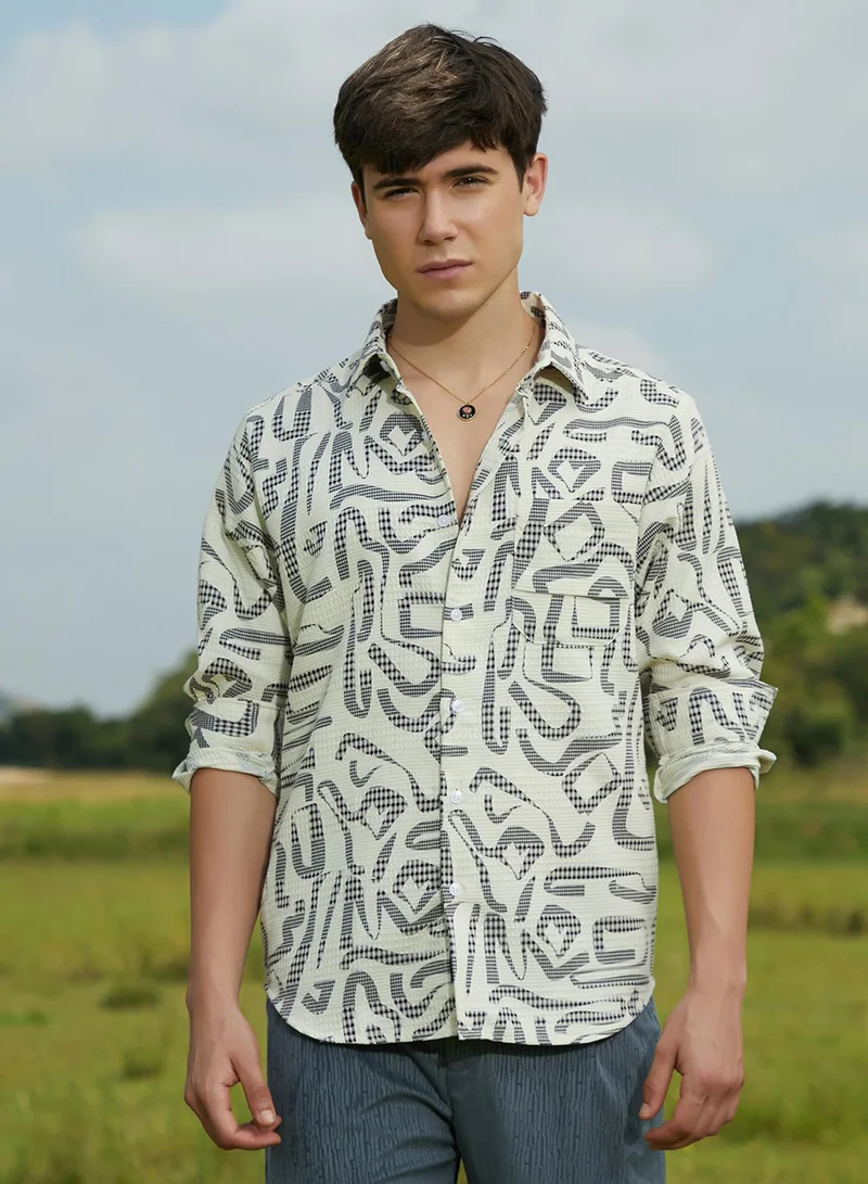 كامبوس سوترا قميص رجالي بطبعة الأفعى أوف وايت وفحمي أسود