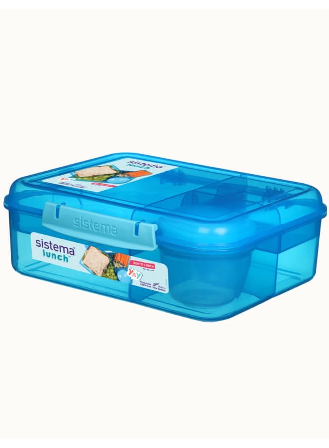 Sistema Plastic Bento Lunch Box With Yogurt Pot, 1.65 Liter Capacity, Blue - Image 1
