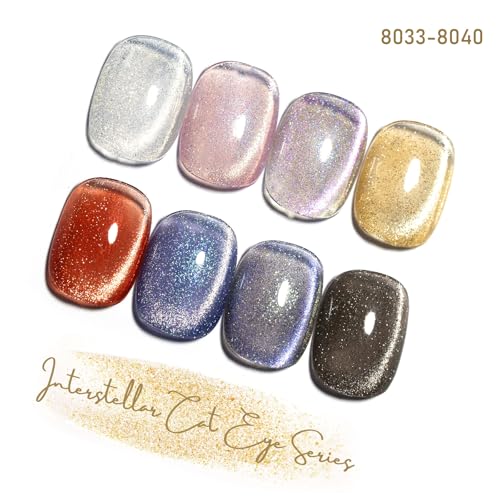 CANNI 8 Pcs 9 ML Cat Eye Gel Nail Polish Set Jelly Pink Red Purple Blue Black Glitter Cat Eye Gel Polish Kit with Magnet Shimmer Colors Soak Off Manicure Salon DIY Gifts - Image 3
