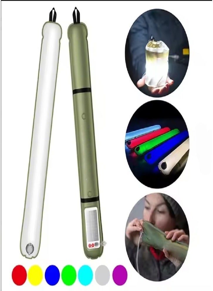 Foldable solar LED light tube with built-in battery, inflatable, IP66 waterproof, magnetic fill light, suitable for car, camping, travel, outdoor, multi-color light - Image 1