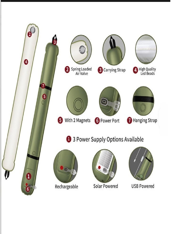 Foldable solar LED light tube with built-in battery, inflatable, IP66 waterproof, magnetic fill light, suitable for car, camping, travel, outdoor, multi-color light - Image 2