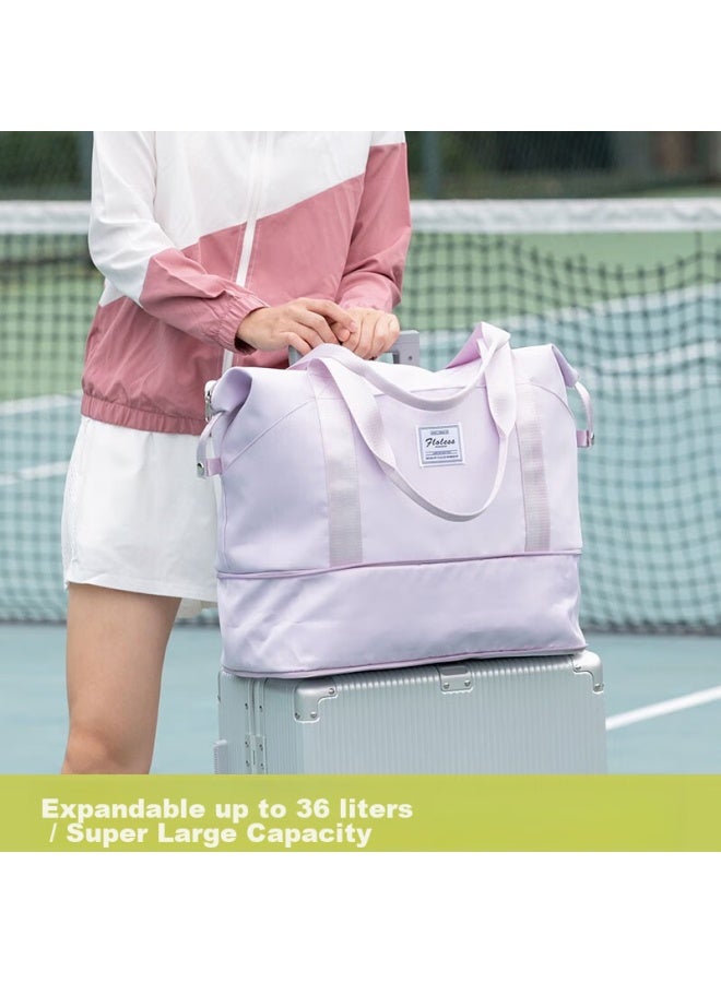 Landcase Handheld Travel Bag For Women, Large Capacity Luggage Bag, Expandable Storage Bag, Wet And Dry Separation Gym Bag, 2104 Purple - Image 1
