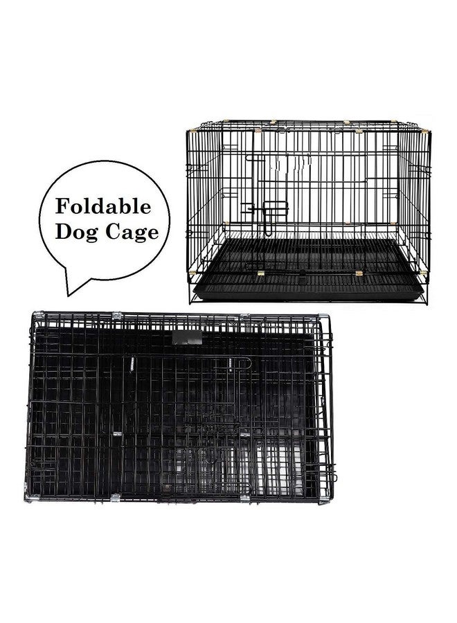 Black Silver Cage/Crate/Kennel With Removable Tray For Dogs/Cats, Folding Metal Cage With Paw Protector Easy To Move With Removable Tray 30 Inch Cage - Image 3
