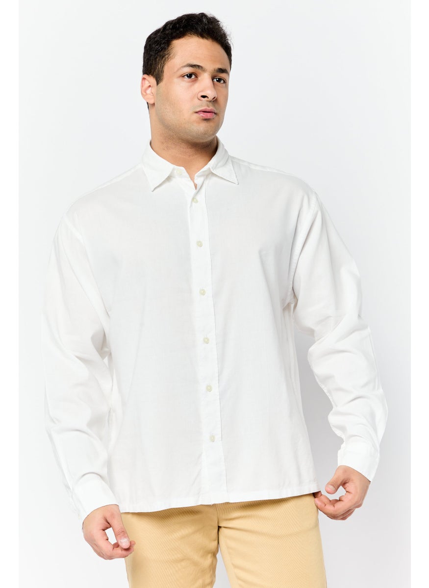 Jack Jones Men Regular Fit Solid Long Sleeve Casual Shirt, White  - Image 1