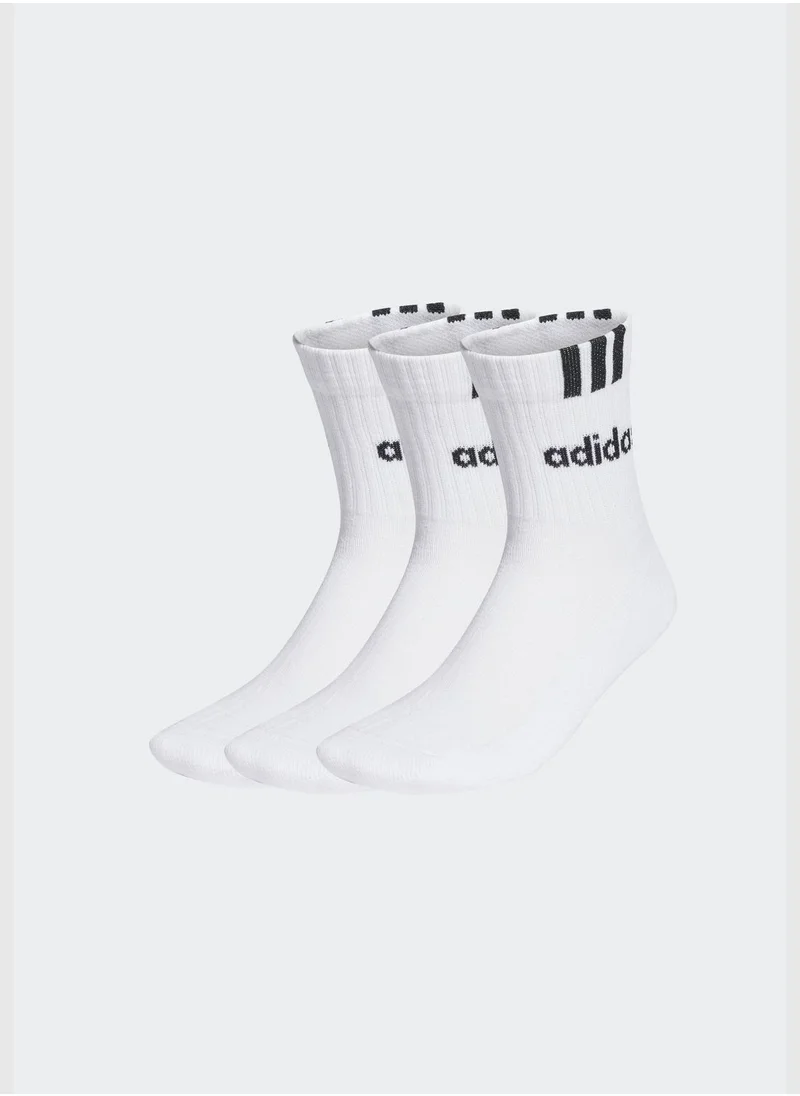Adidas 3 Pack 3 Stripe Linear Half-Crew Cushioned Socks
