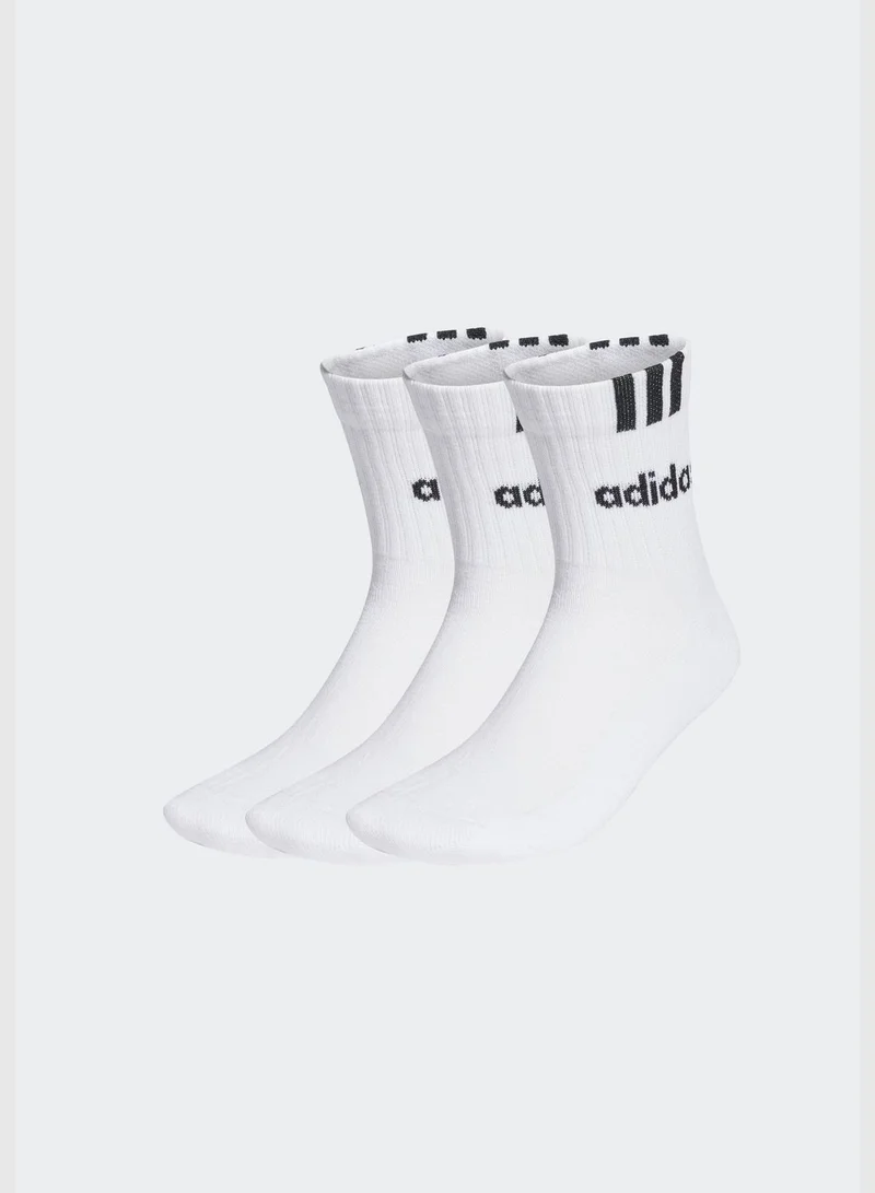 Adidas 3 Pack 3 Stripe Linear Half-Crew Cushioned Socks