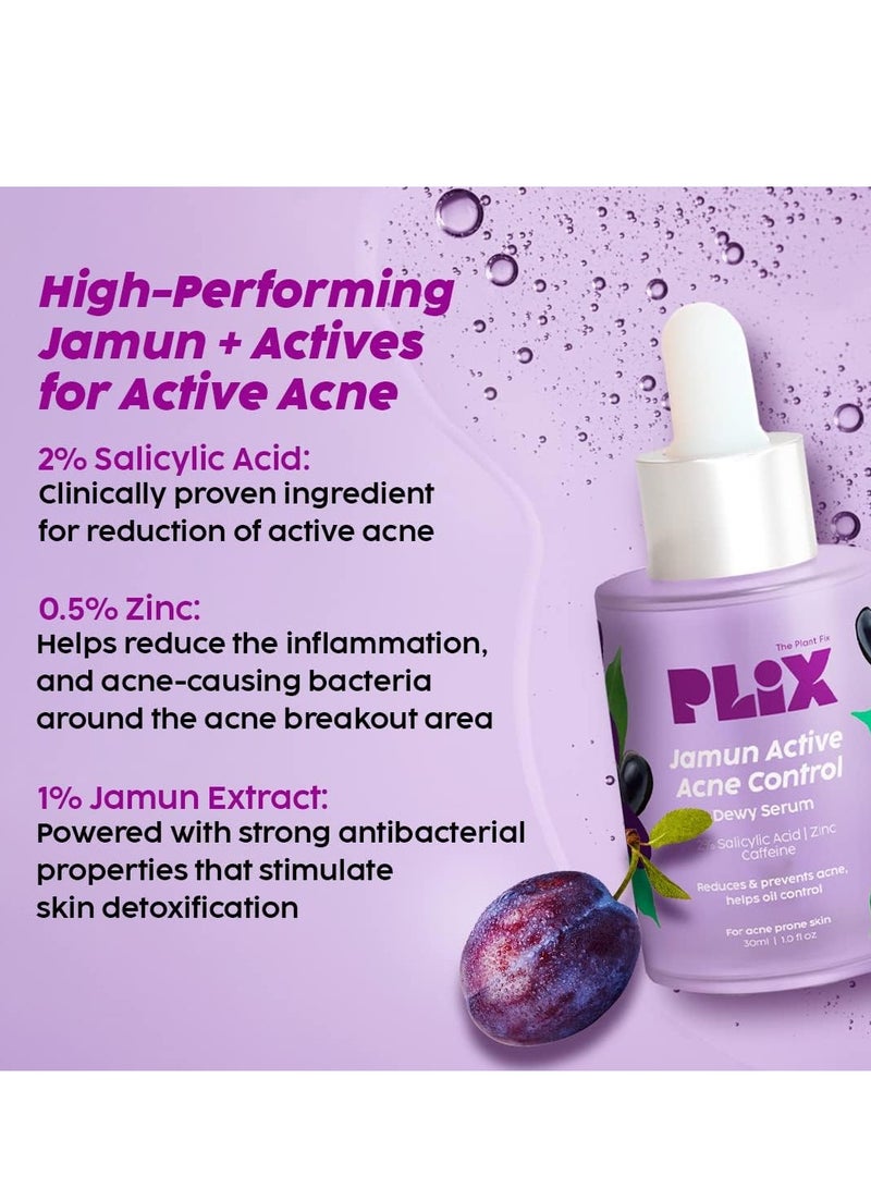 PLIX THE PLANT FIX 2% Salicylic Acid Jamun Active Acne Control Dewy Serum 30 ml for Active Acne & Dark Spot Reduction with Caffeine for Breakout Control (Pack of 1) - Image 3