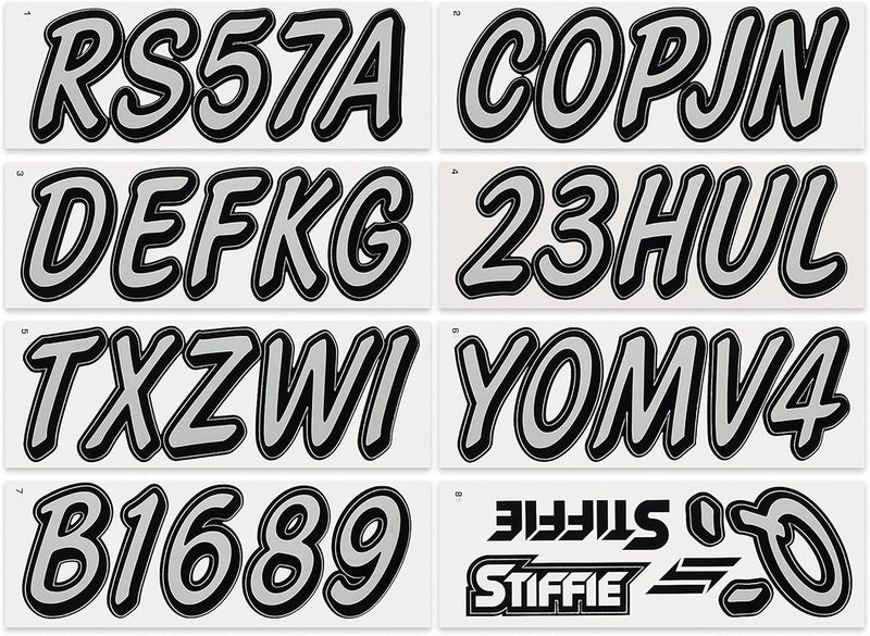Stiffie Whipline Solid Silver/Black 3" Alpha-Numeric Registration Identification Numbers Stickers Decals for Boats & Personal Watercraft - Image 3
