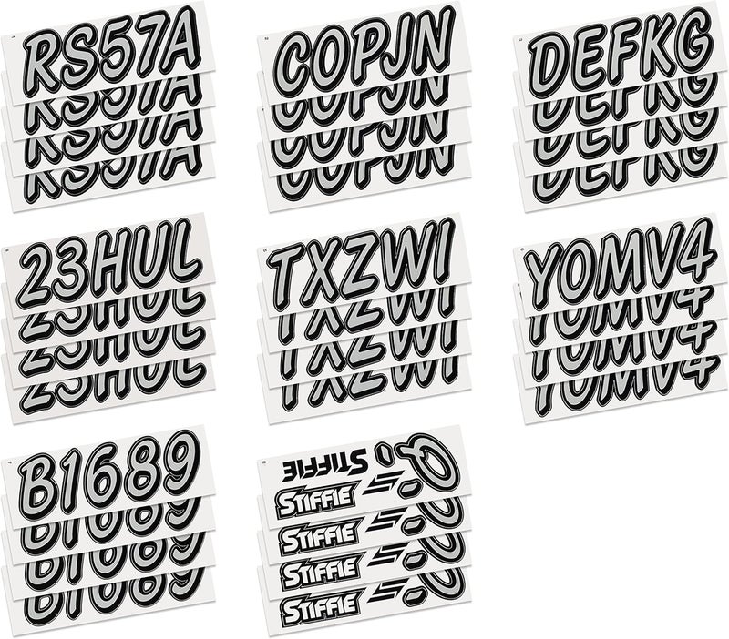 Stiffie Whipline Solid Silver/Black 3" Alpha-Numeric Registration Identification Numbers Stickers Decals for Boats & Personal Watercraft - Image 4