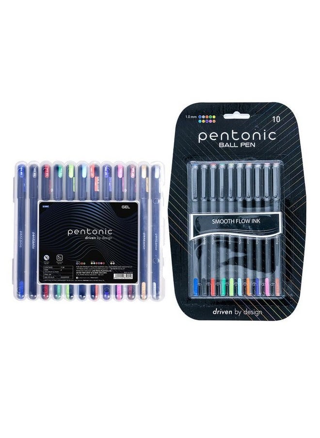 Pentonic Pentonic 0.7 mm Combo Pack of Ball & Gel Pen Set | Multicolor Ink, Pack of 12 & Ball Pen Blister Pack | Multicolor Ink, Pack of 10  - Image 2