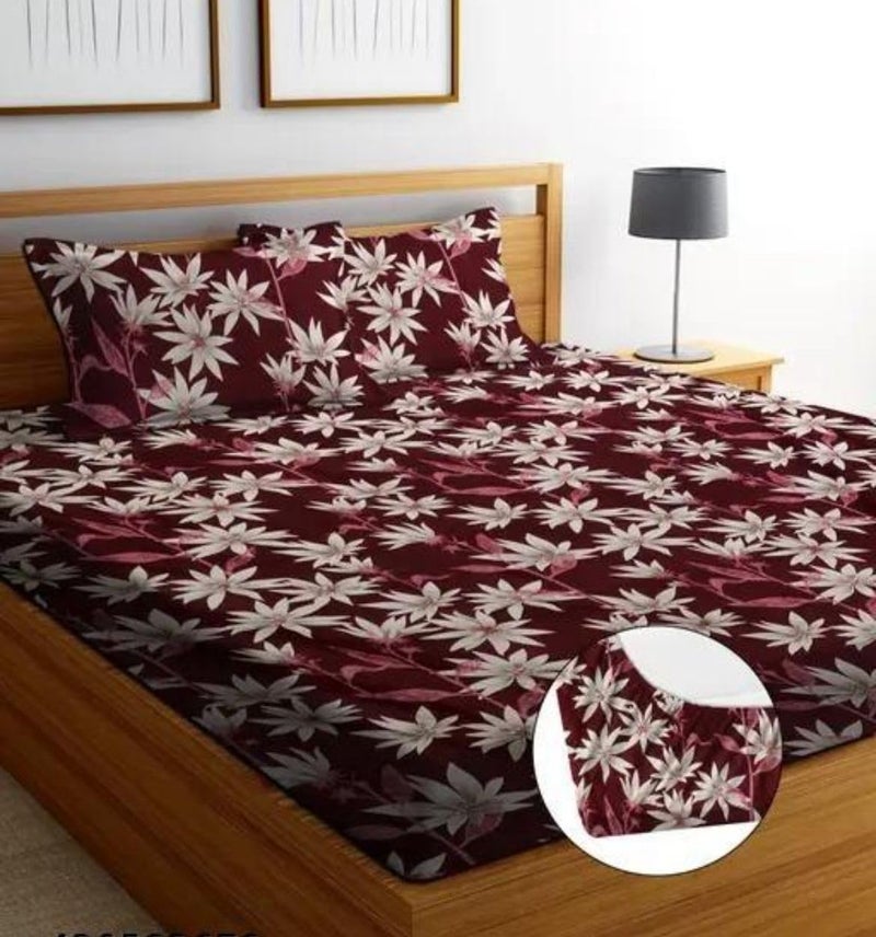 Syriddyaas Premium CottonMix Elastic Fitted Bedsheet with 2 Pillow Covers for Double Bed with All Around Elastic 142 TC Supersoft Size 72x78 Fit Upto 6 Inches Mattress Color White  - Image 1