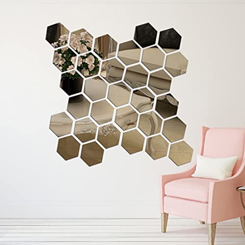 WallDaddy Mirror Finish Plastic Sticker Size (12x10) Cm Each Hexagon Pack of 30 for Bedroom, Drawing Room, Kids Room, Walls, Doors, Mirror, Furniture etc - Image 1