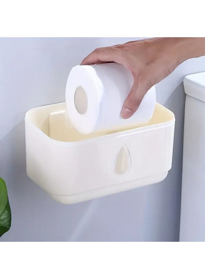 White Self Adhesive Wall Mounted Toilet Paper Holder Space Saving Bathroom Kitchen Storage - Image 5