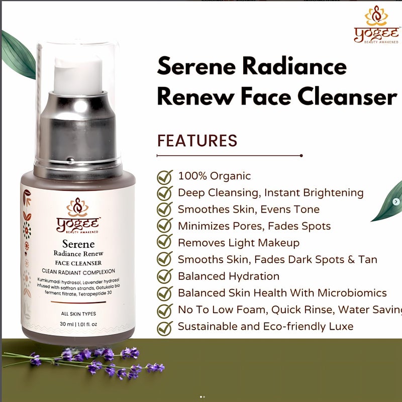 YOGEE Organic & Natural Face Wash | Cleanser For Men & Women | Sulphate & Paraben Free | Suitable for All Skin Types | Pure & Gentle Face Wash for Healthy Skin | 30 ml - Image 2