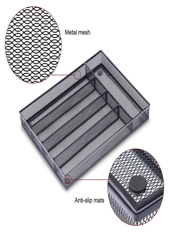 WuGeShop Office Desk Drawer Organizer, 5 Compartments Mesh Drawer Organizer Tray for Storage Art Supplies, Stationery, Black - Image 3