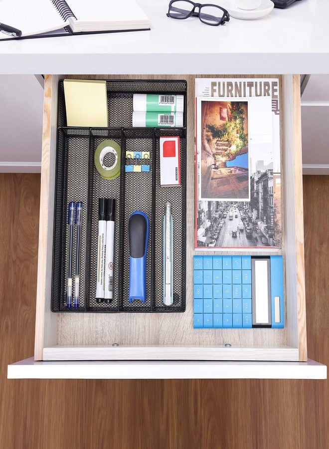 WuGeShop Office Desk Drawer Organizer, 5 Compartments Mesh Drawer Organizer Tray for Storage Art Supplies, Stationery, Black - Image 4