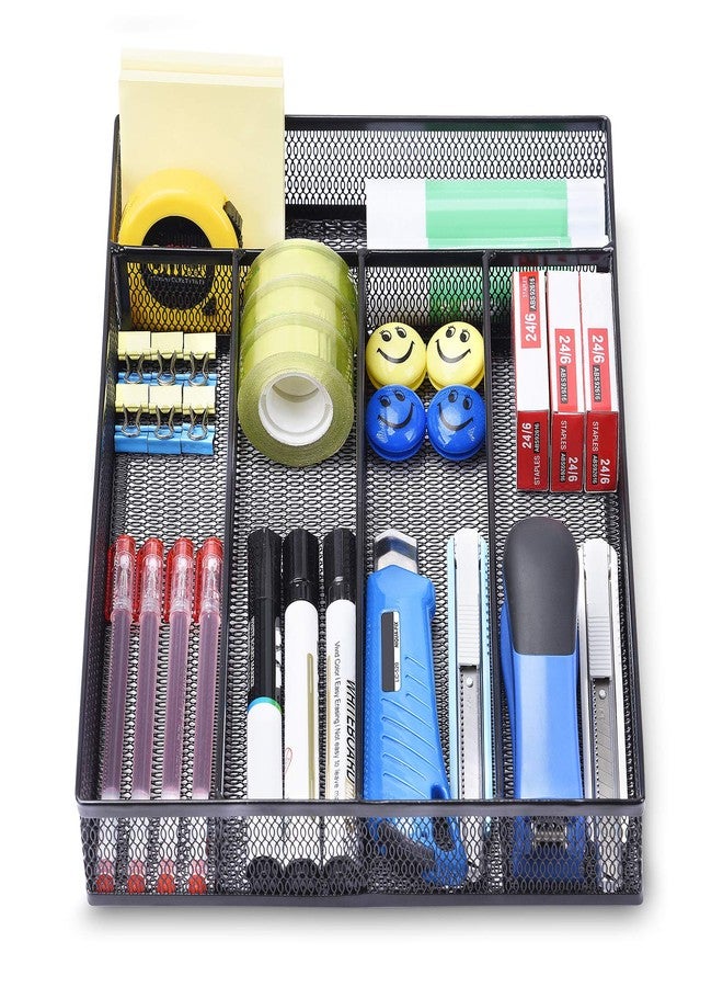 WuGeShop Office Desk Drawer Organizer, 5 Compartments Mesh Drawer Organizer Tray for Storage Art Supplies, Stationery, Black - Image 2