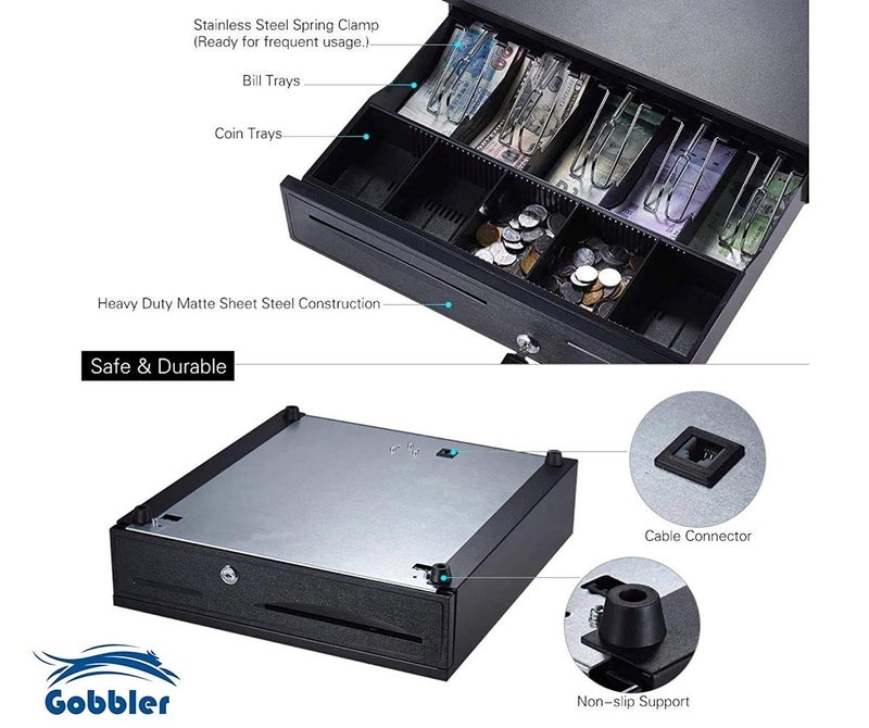 GOBBLER Electronic Metal Cash Drawer for POS with Coin Tray, 5 Bill / 8 Coin (Black) - Image 5