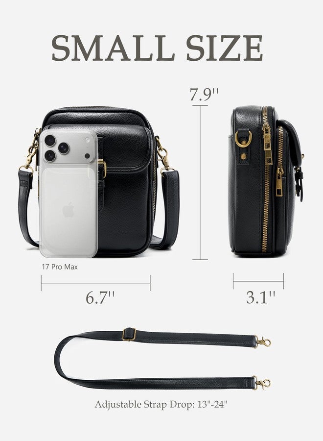 Yarnic Crossbody Bag for Women Men, Vegan Leather Anti-Theft Messenger Shoulder Bag, Vintage Cross Body Purse with Card Slots, Black-leather Strap, Small - Image 5