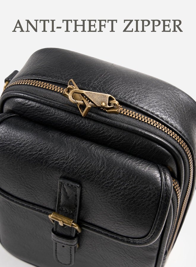 Yarnic Crossbody Bag for Women Men, Vegan Leather Anti-Theft Messenger Shoulder Bag, Vintage Cross Body Purse with Card Slots, Black-leather Strap, Small - Image 4