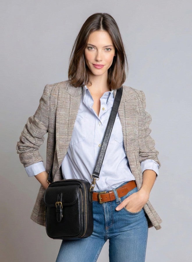 Yarnic Crossbody Bag for Women Men, Vegan Leather Anti-Theft Messenger Shoulder Bag, Vintage Cross Body Purse with Card Slots, Black-leather Strap, Small - Image 2