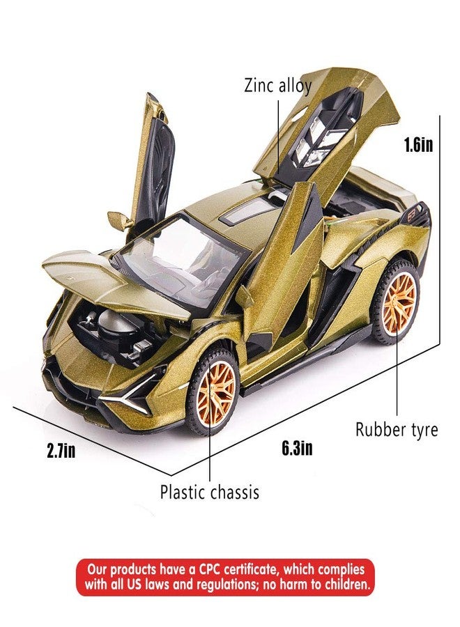 BDTCTK سيارة لعبة نموذجية BDTCTK Lambo Sian FKP37 بمقياس 1:32، مزودة بأصوات وأضواء، تعمل بالسحب للخلف، مصنوعة من سبائك الزنك، هدية مثالية للأطفال (لون أخضر عسكري). - Image 2