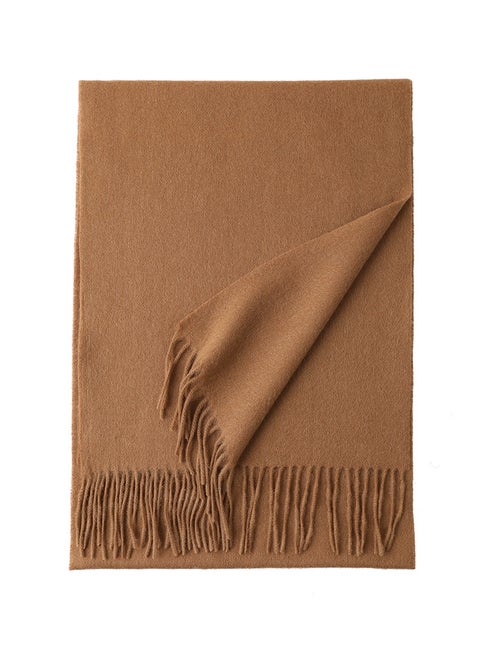 Unisex Wool Scarf Soft Tassel Warm Solid Color Shallow camel (sheep)
