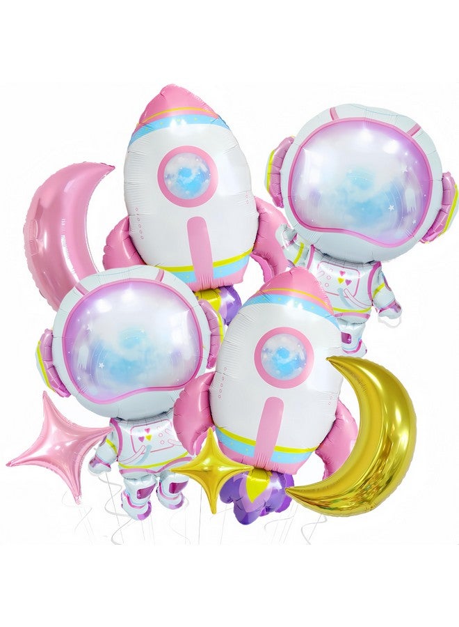 CYMYLAR 8Pcs Astronaut Rocket Balloons for Girls/Purple Space Rocket Balloons/Two the Moon Birthday Girl Party Decor/Galaxy Planet Space Travel UFO Baby Shower/Outer Planet for Girl  - Image 1