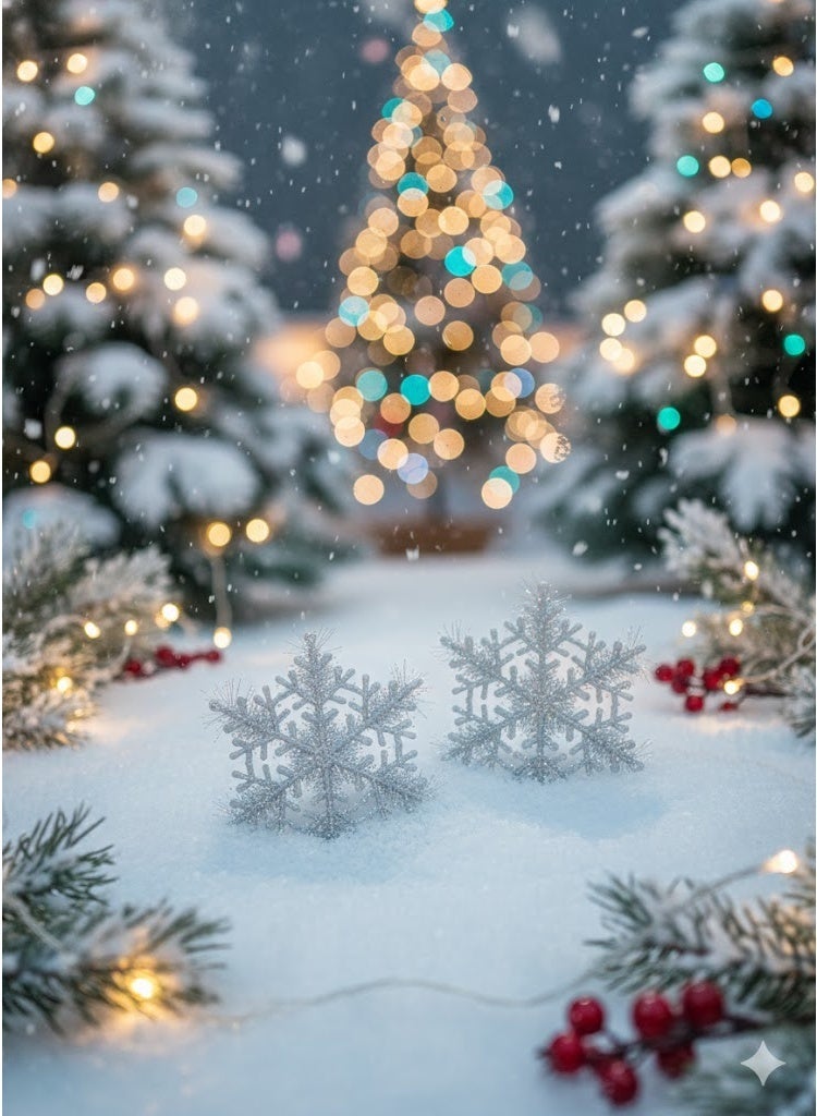 زينة ثلج للشجرة والديكور – طقم 3 قطع – أبيض - Image 2