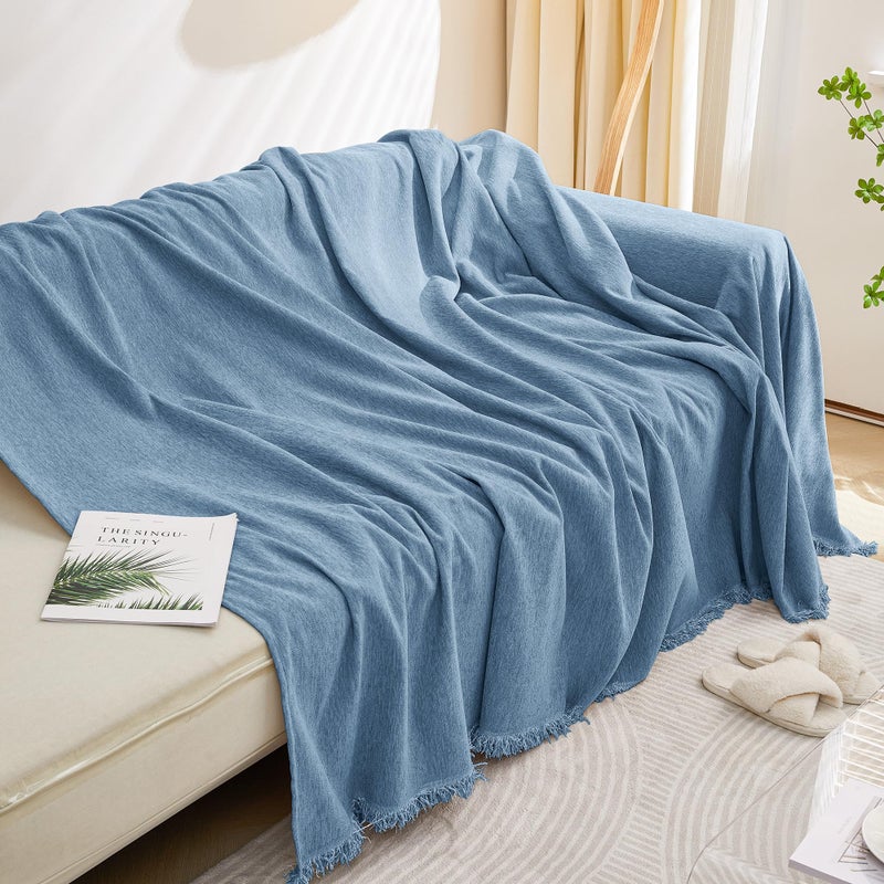 Meetsky Blue Chenille Coach Cover for Pets 3 Cushion Couch Slipcover 71 "" X 150 "" - Image 3