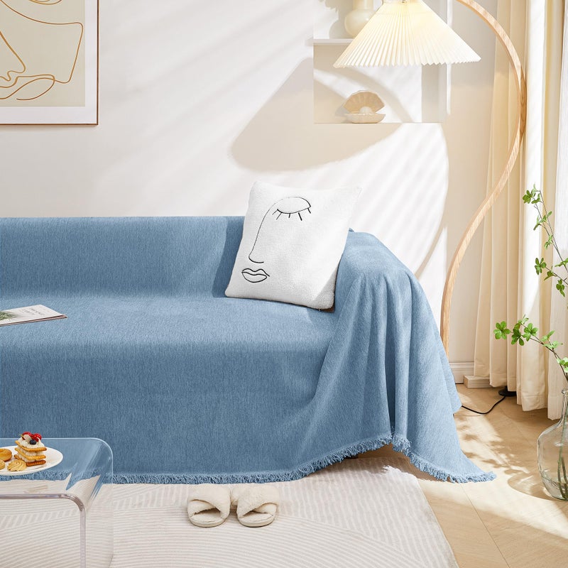 Meetsky Blue Chenille Coach Cover for Pets 3 Cushion Couch Slipcover 71 "" X 150 "" - Image 2
