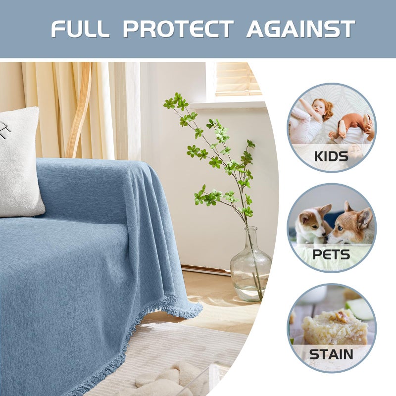 Meetsky Blue Chenille Coach Cover for Pets 3 Cushion Couch Slipcover 71 "" X 150 "" - Image 5