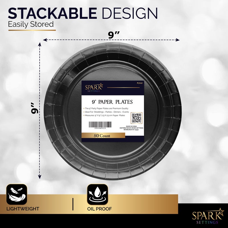 Amcrate Paper Dinner Plates Black  8 1/2 Inches Paper Plates Disposable  Strong and Sturdy Disposable Plates for Party  Dinner  Holiday  Picnic  or Travel Party Plates  Pack of 50 - Image 3