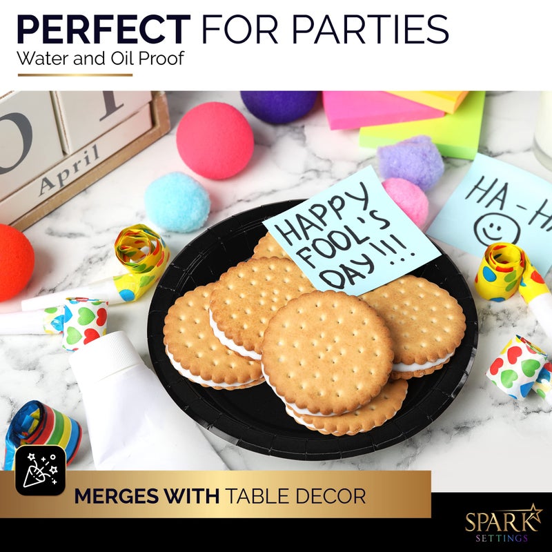 Amcrate Paper Dinner Plates Black  8 1/2 Inches Paper Plates Disposable  Strong and Sturdy Disposable Plates for Party  Dinner  Holiday  Picnic  or Travel Party Plates  Pack of 50 - Image 5