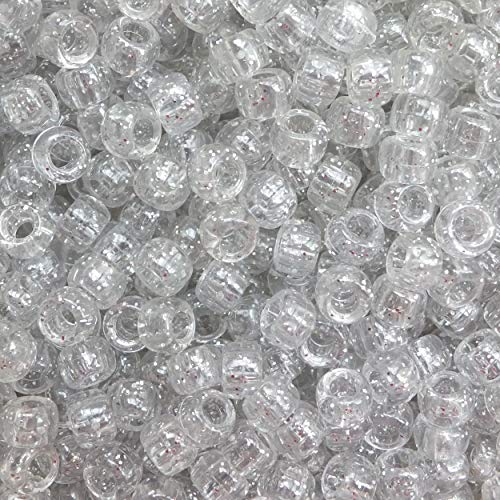 Silver Sparkle Glitter Crow Beads Pony Beads Made in USA 6x9mm Large Hole