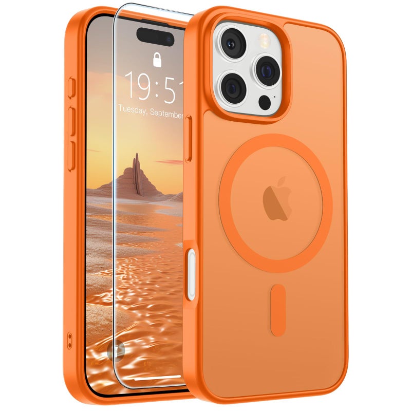 SUPFINE Magnetic for iPhone 16 Pro Max Case with Screen Protector (Compatible with MagSafe) (Military Grade Drop Protection) Translucent Matte Shockproof Phone Cover,Starry Orange - Image 1
