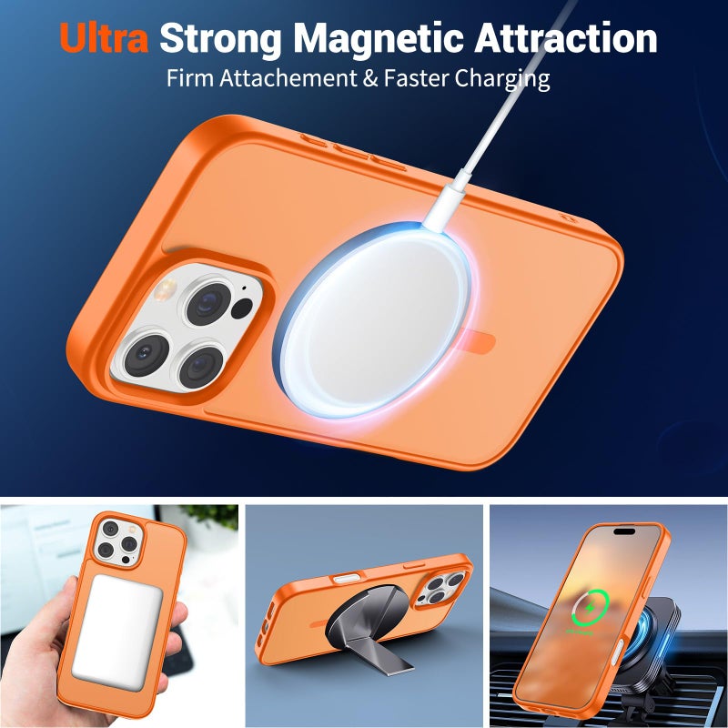 SUPFINE Magnetic for iPhone 16 Pro Max Case with Screen Protector (Compatible with MagSafe) (Military Grade Drop Protection) Translucent Matte Shockproof Phone Cover,Starry Orange - Image 5