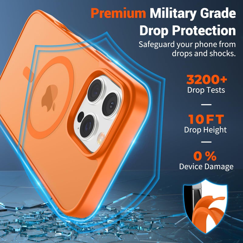 SUPFINE Magnetic for iPhone 16 Pro Max Case with Screen Protector (Compatible with MagSafe) (Military Grade Drop Protection) Translucent Matte Shockproof Phone Cover,Starry Orange - Image 3