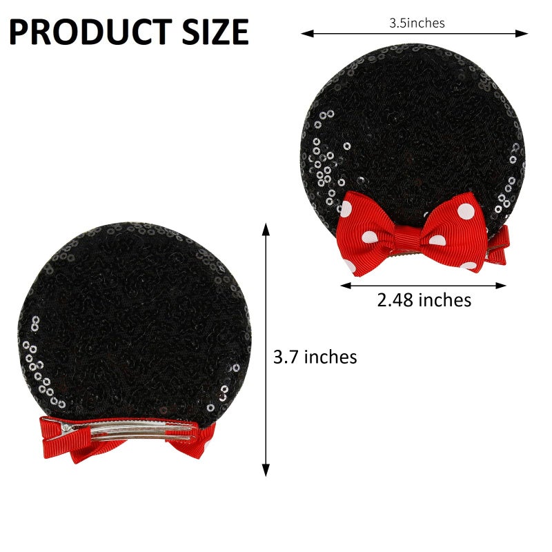 Tobeffect Mouse Ears Hair Bows Clips Glitter Mice Ears Pack Cute Hair Bow Hair Accessories for Women Costume Birthday Party Favor Black Red - Image 4