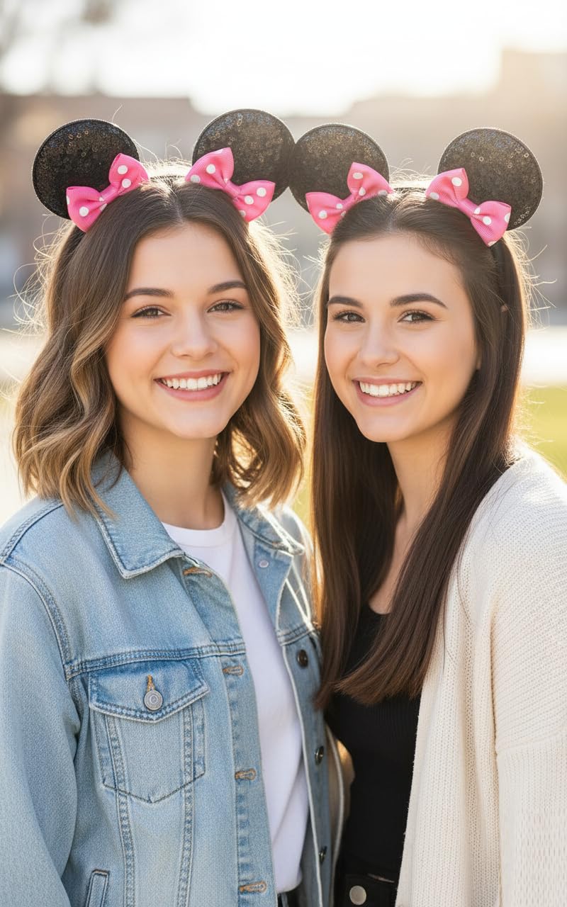 Tobeffect Mouse Ears Hair Bows Clips Glitter Mice Ears Pack Cute Hair Bow Hair Accessories for Women Costume Birthday Party Favor Black Red - Image 5