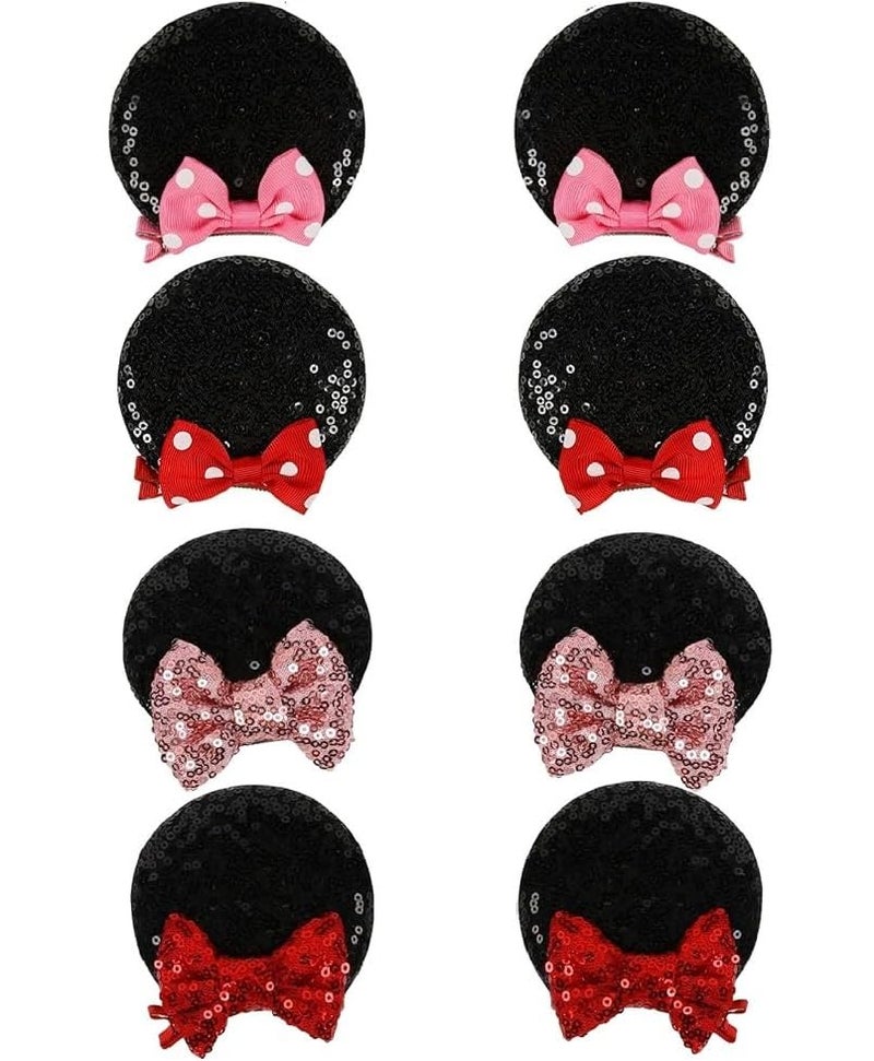 Tobeffect Mouse Ears Hair Bows Clips Glitter Mice Ears Pack Cute Hair Bow Hair Accessories for Women Costume Birthday Party Favor Black Red - Image 1