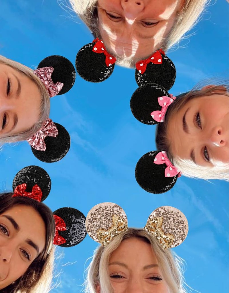 Tobeffect Mouse Ears Hair Bows Clips Glitter Mice Ears Pack Cute Hair Bow Hair Accessories for Women Costume Birthday Party Favor Black Red - Image 3