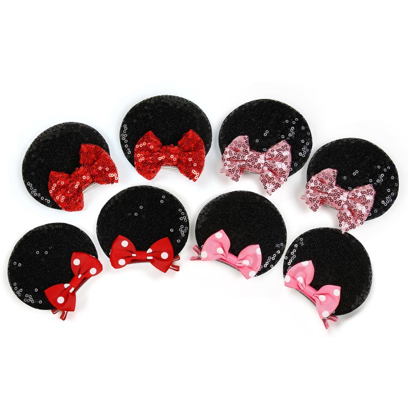 Tobeffect Mouse Ears Hair Bows Clips Glitter Mice Ears Pack Cute Hair Bow Hair Accessories for Women Costume Birthday Party Favor Black Red - Image 2