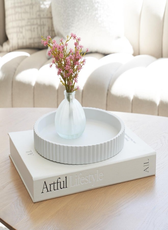 ZICOTO Decorative Concrete Tray & Book Decor Set - Scalloped Tray & Linen Box Enhance Your Coffee Table or Bookshelf Decor - Stylish Home Decoration for Your Living or Dining Room & as a Housewarming Gift - Image 4