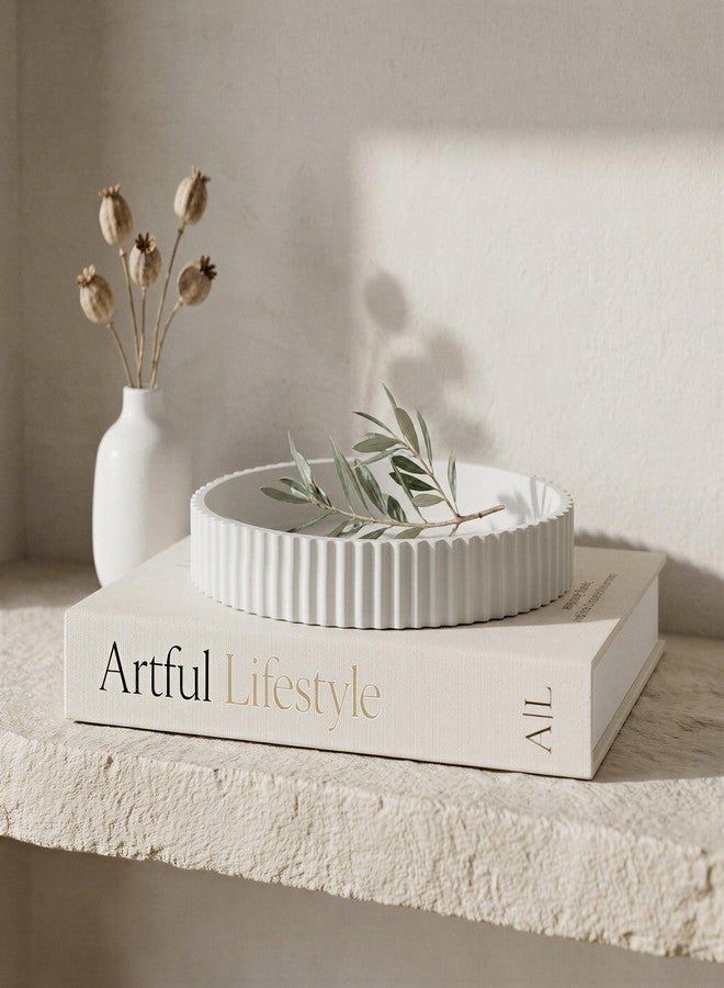 ZICOTO Decorative Concrete Tray & Book Decor Set - Scalloped Tray & Linen Box Enhance Your Coffee Table or Bookshelf Decor - Stylish Home Decoration for Your Living or Dining Room & as a Housewarming Gift - Image 1